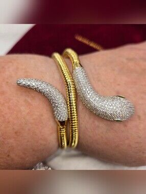 Freida Rothman Vault Gold and Pavé Rhinestone Snake Wrap Bracelet